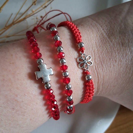 PT028 | Trío de pulseras ajustables macramé y cristales
