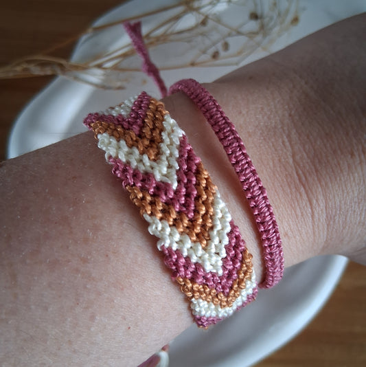 PT037 | Dúo de pulsera y brazalete combinado tejido y ajustable en hilo de algodón