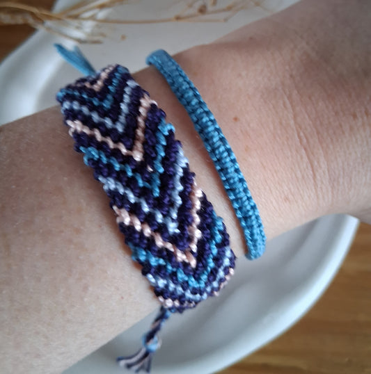 PT038 | Dúo de pulsera y brazalete combinado tejido y ajustable en hilo de algodón