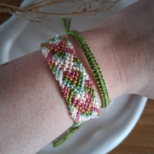 PT041 | Dúo de pulsera y brazalete combinado tejido y ajustable en hilo de algodón