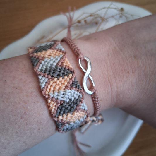 PT046 | Dúo de pulsera y brazalete ancho combinado ajustable en hilo de algodón