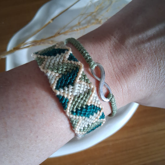 PT047 | Dúo de pulsera y brazalete ancho combinado ajustable en hilo de algodón