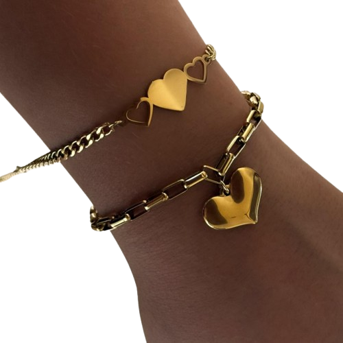 PD040 | Pulsera acero dorado tres corazones