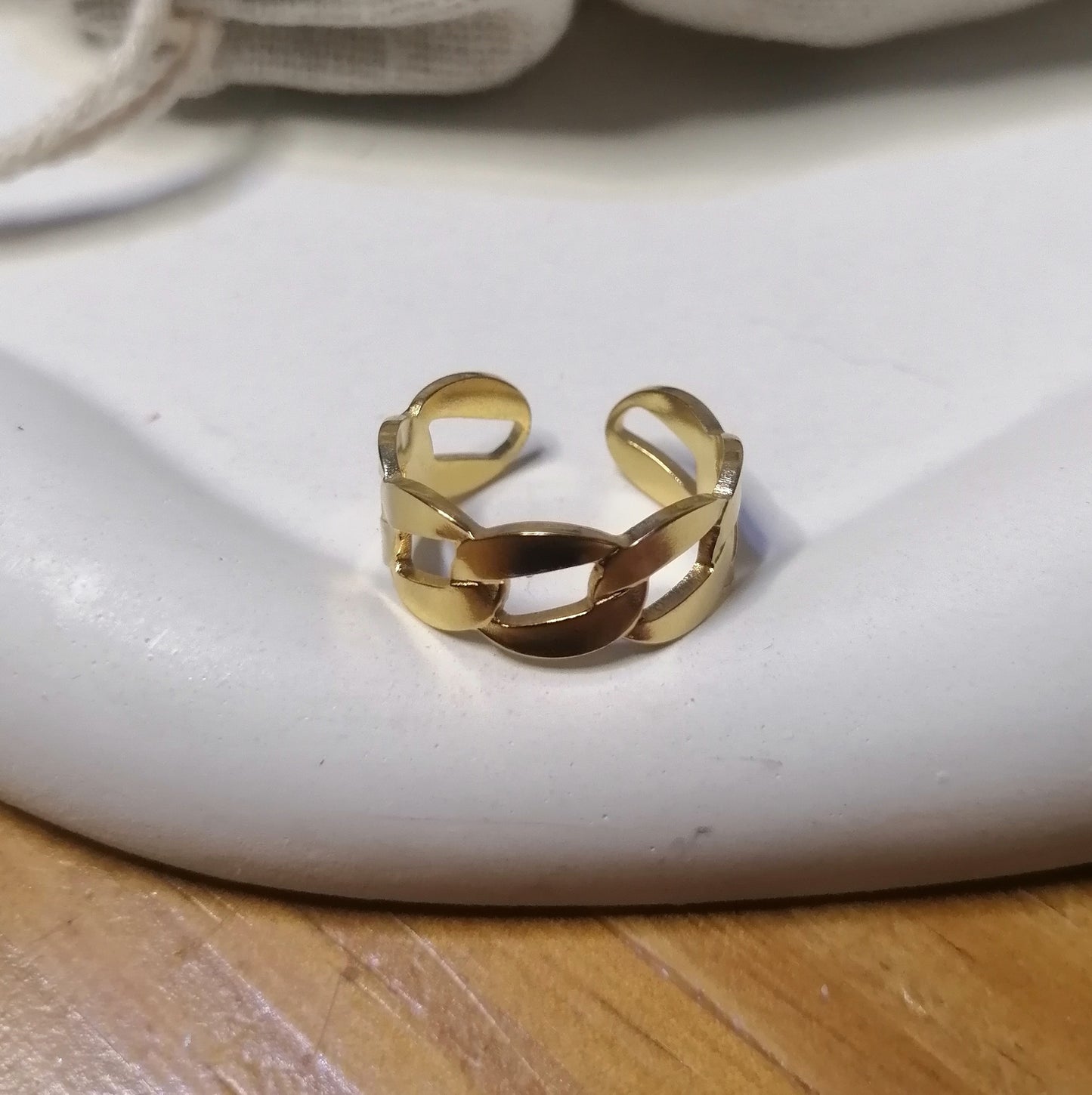 RD014 | Anillo acero dorado regulable cadena