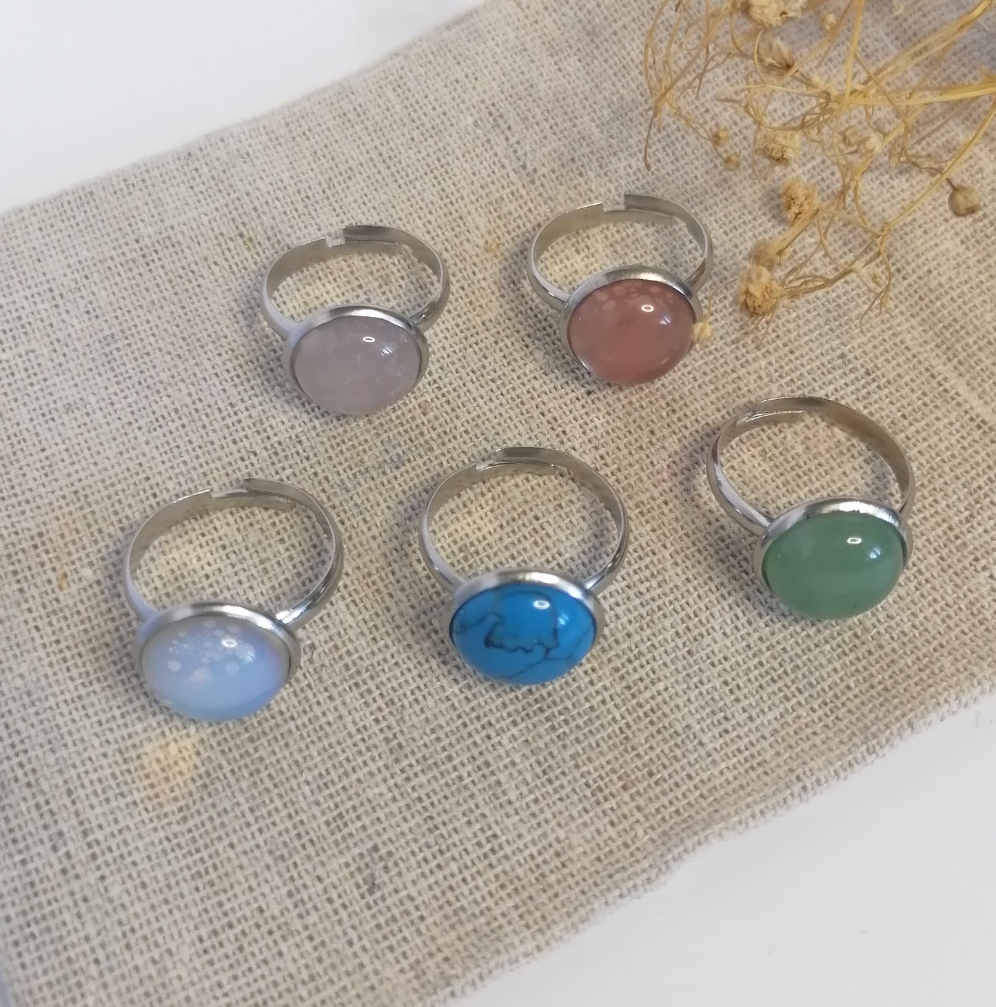 RQ015 | Anillo acero inoxidable regulable con piedra natural pulida