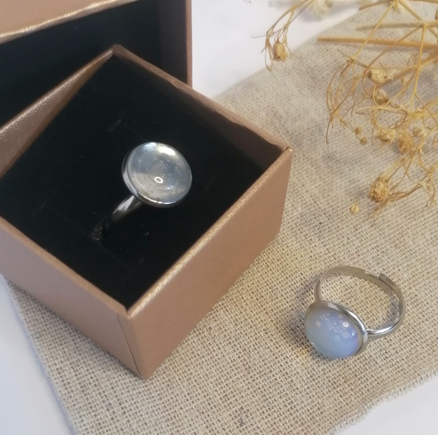 RQ015 | Anillo acero inoxidable regulable con piedra natural pulida