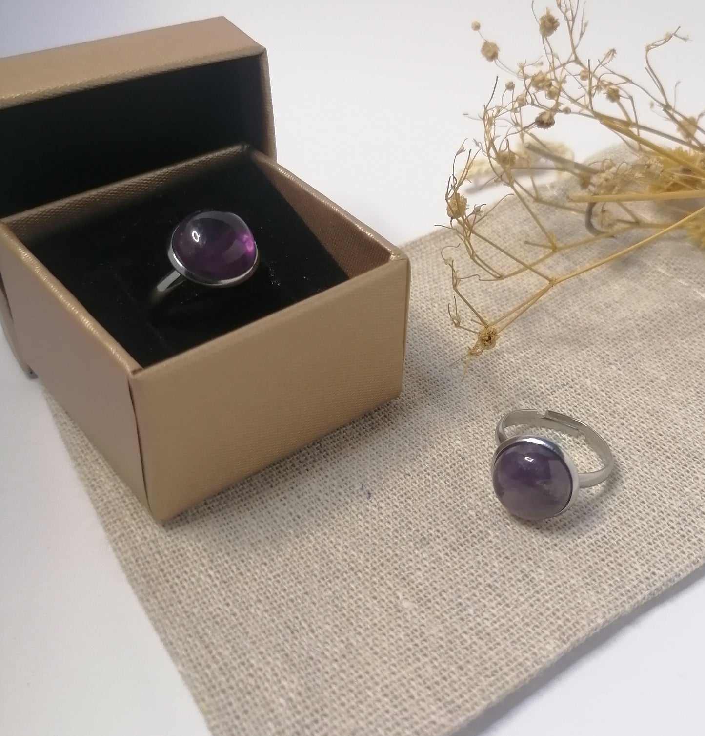 RQ015 | Anillo acero inoxidable regulable con piedra natural pulida