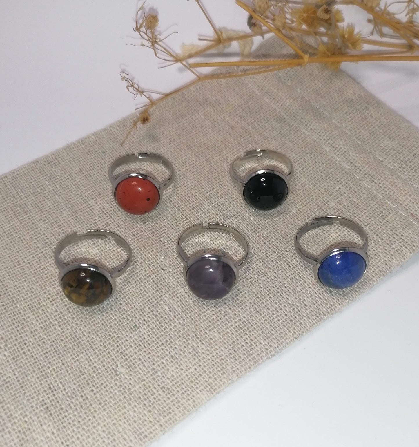 RQ015 | Anillo acero inoxidable regulable con piedra natural pulida