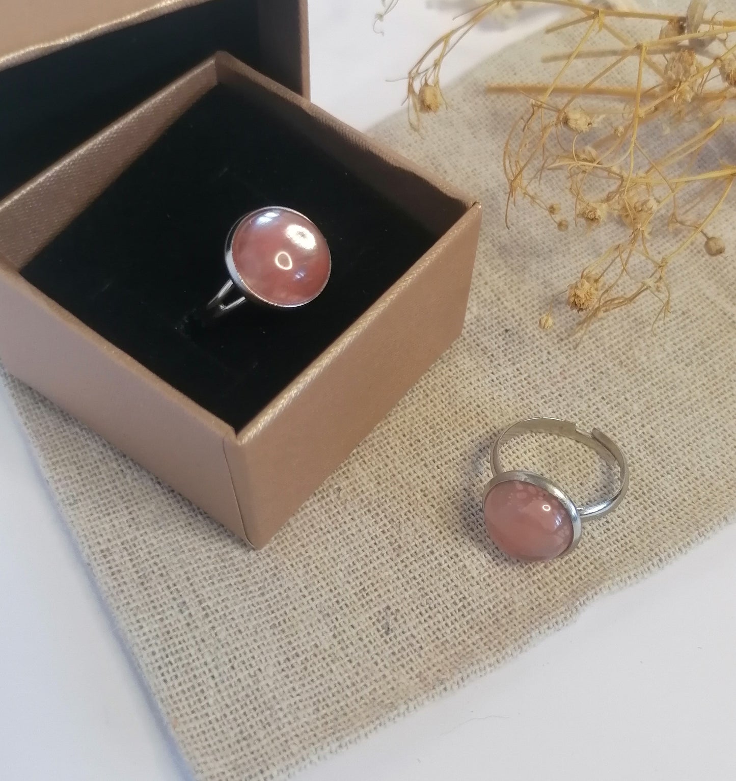 RQ015 | Anillo acero inoxidable regulable con piedra natural pulida