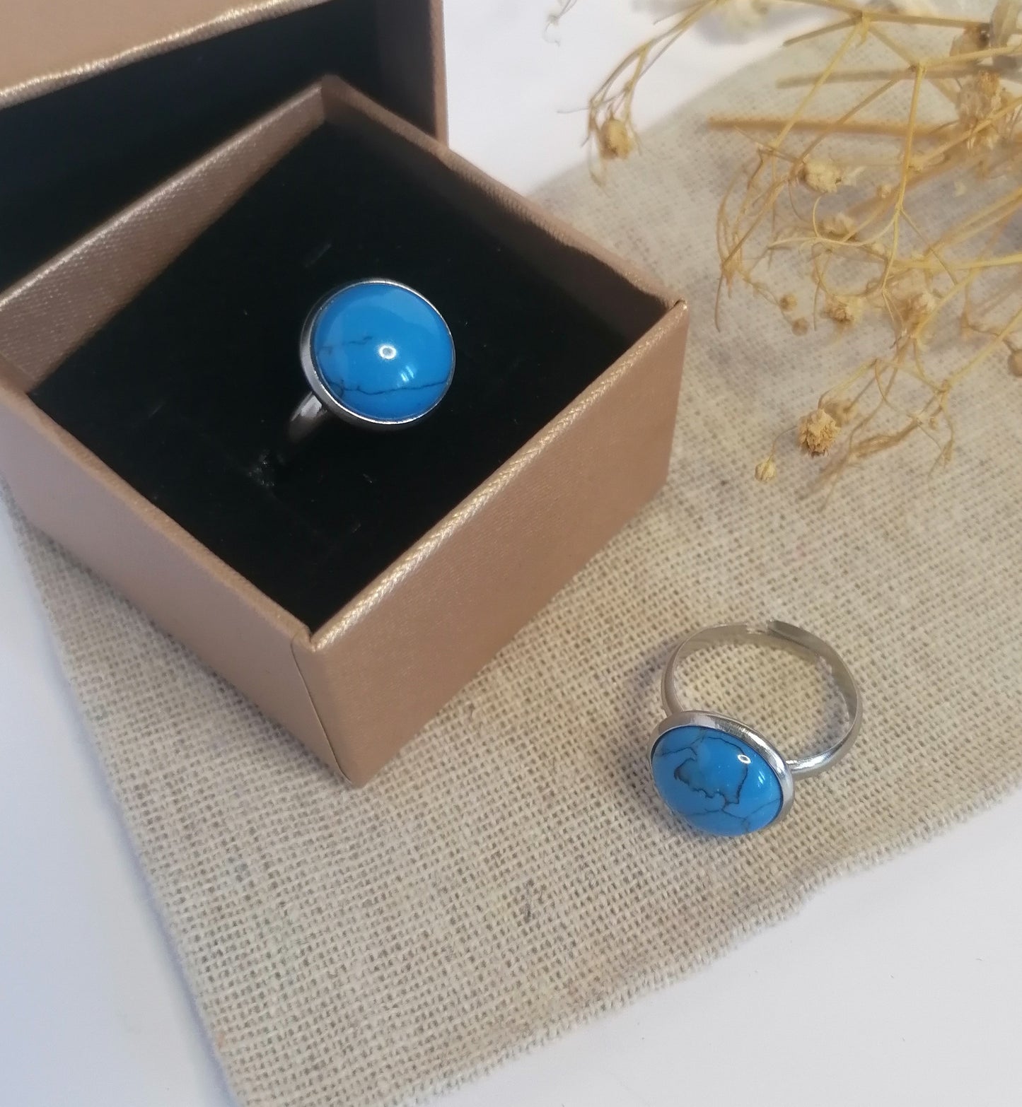 RQ015 | Anillo acero inoxidable regulable con piedra natural pulida