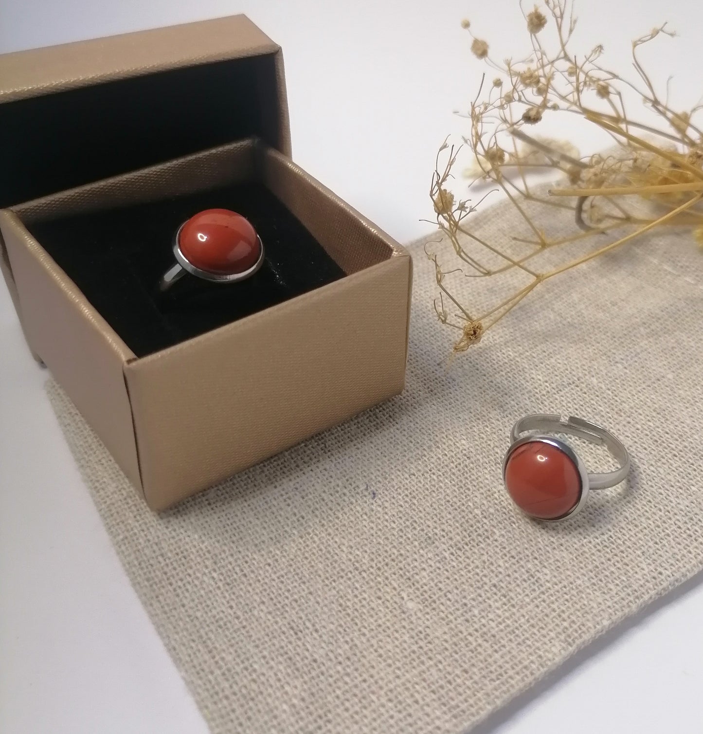 RQ015 | Anillo acero inoxidable regulable con piedra natural pulida