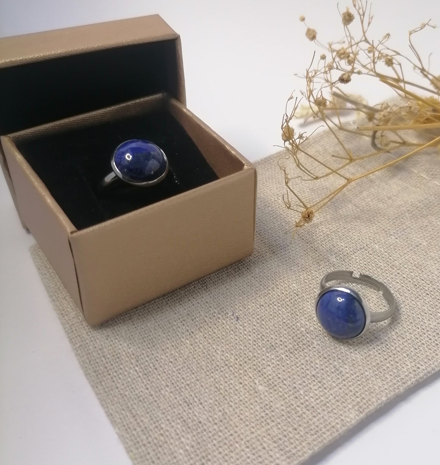 RQ015 | Anillo acero inoxidable regulable con piedra natural pulida