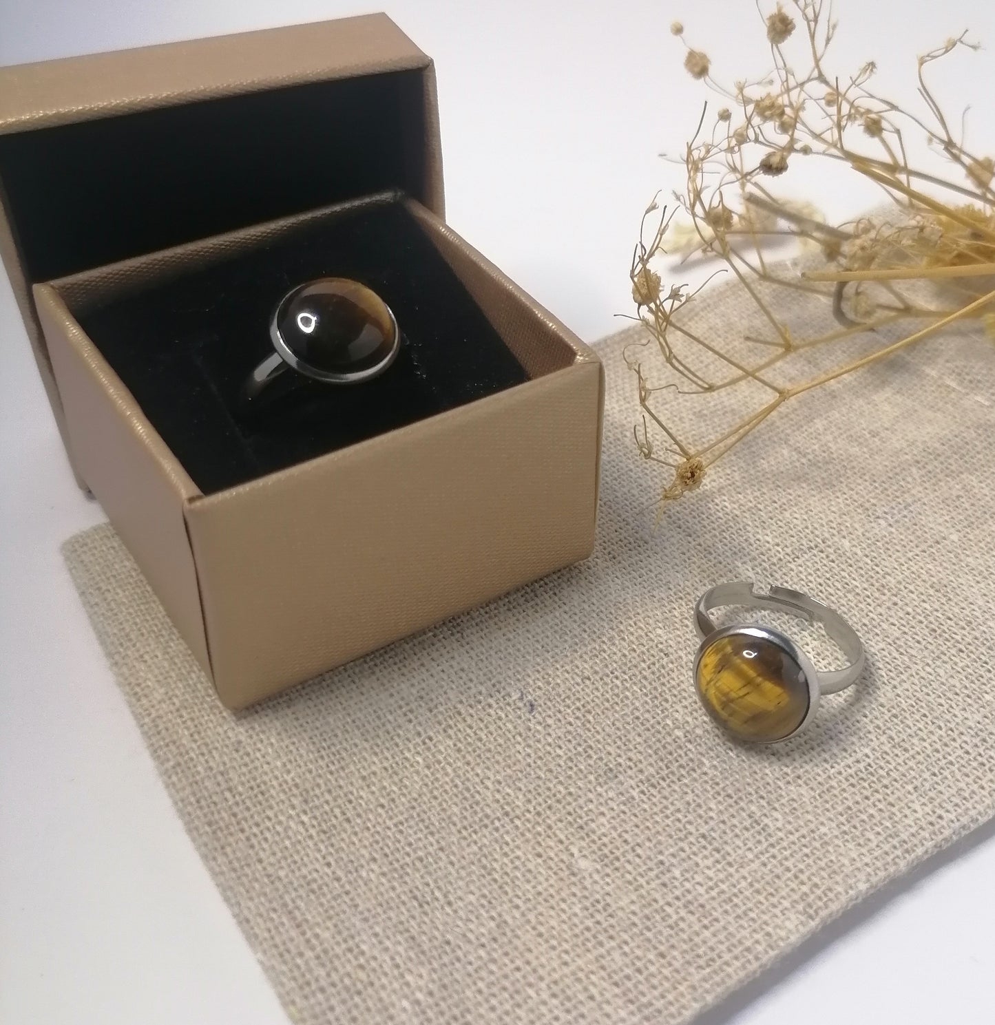 RQ015 | Anillo acero inoxidable regulable con piedra natural pulida