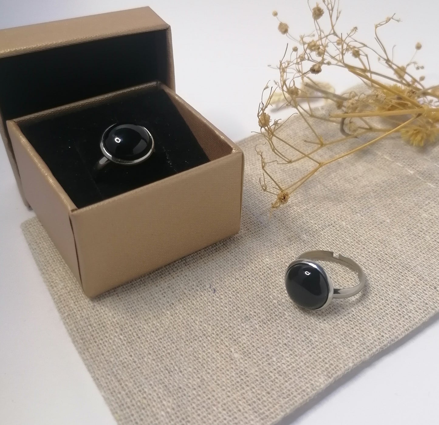 RQ015 | Anillo acero inoxidable regulable con piedra natural pulida