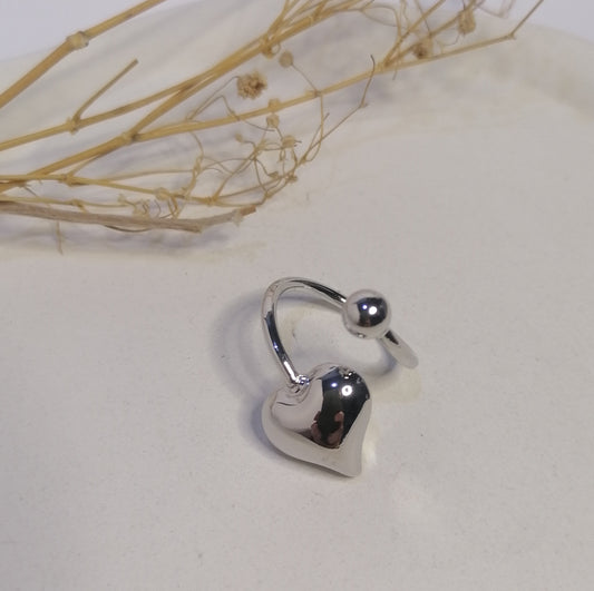 RQ017 | Anillo abierto en acero inoxidable corazón y esfera