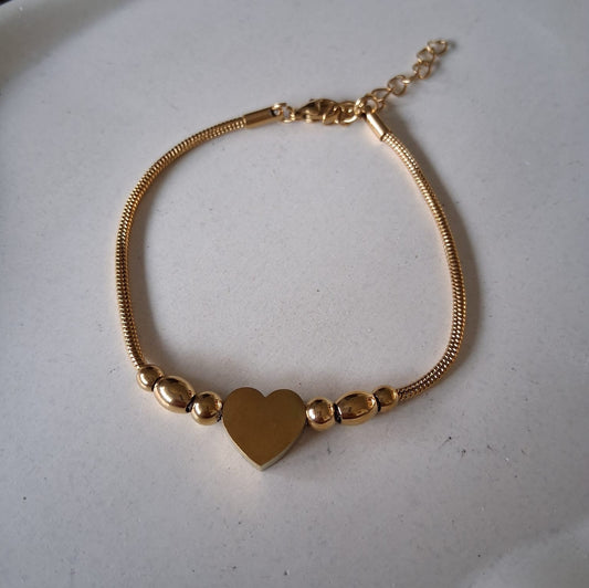 PD033 | Pulsera acero dorado cola de ratón con corazón