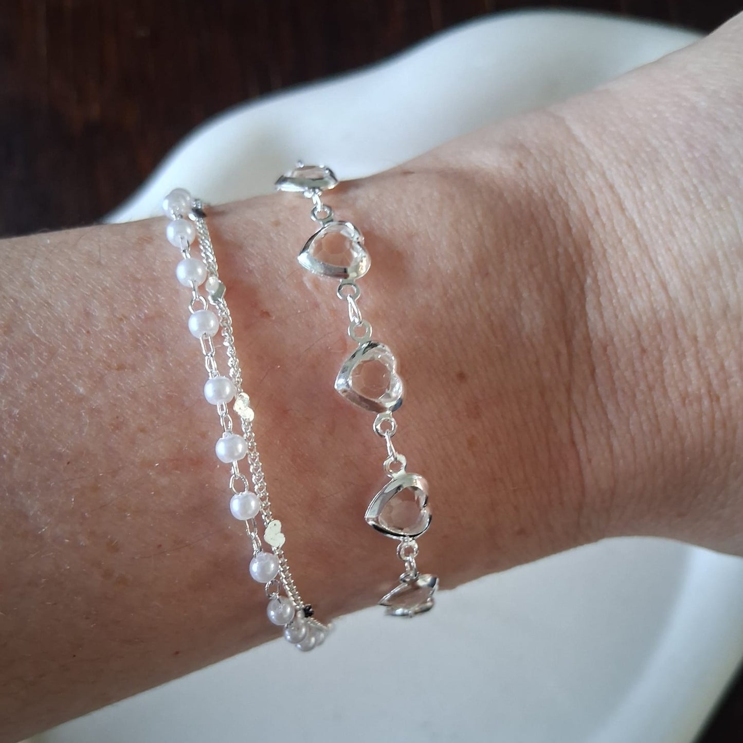PQ046 | Pulsera doble enchapada en plata mini perlitas