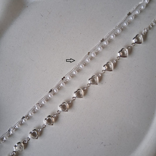 PQ046 | Pulsera doble enchapada en plata mini perlitas